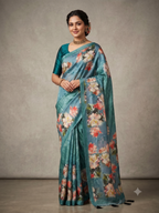 Ethnic Motifs Embroidered Tussar Saree