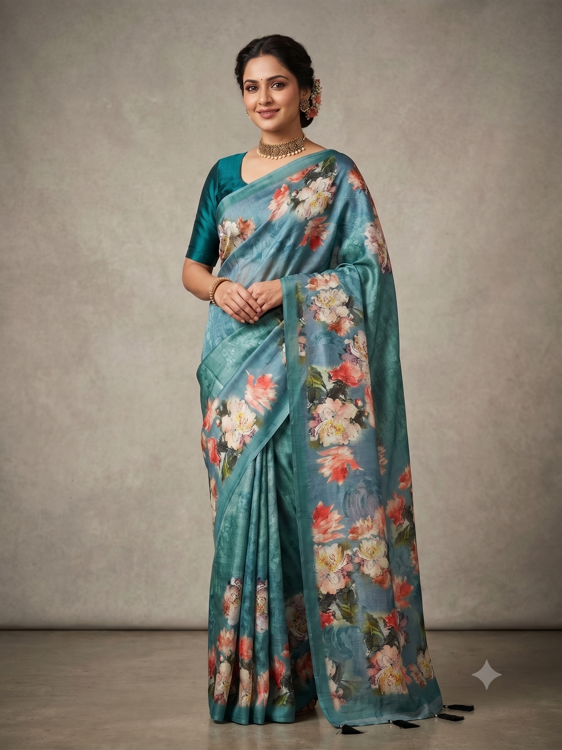 Ethnic Motifs Embroidered Tussar Saree