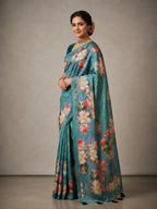 Ethnic Motifs Embroidered Tussar Saree