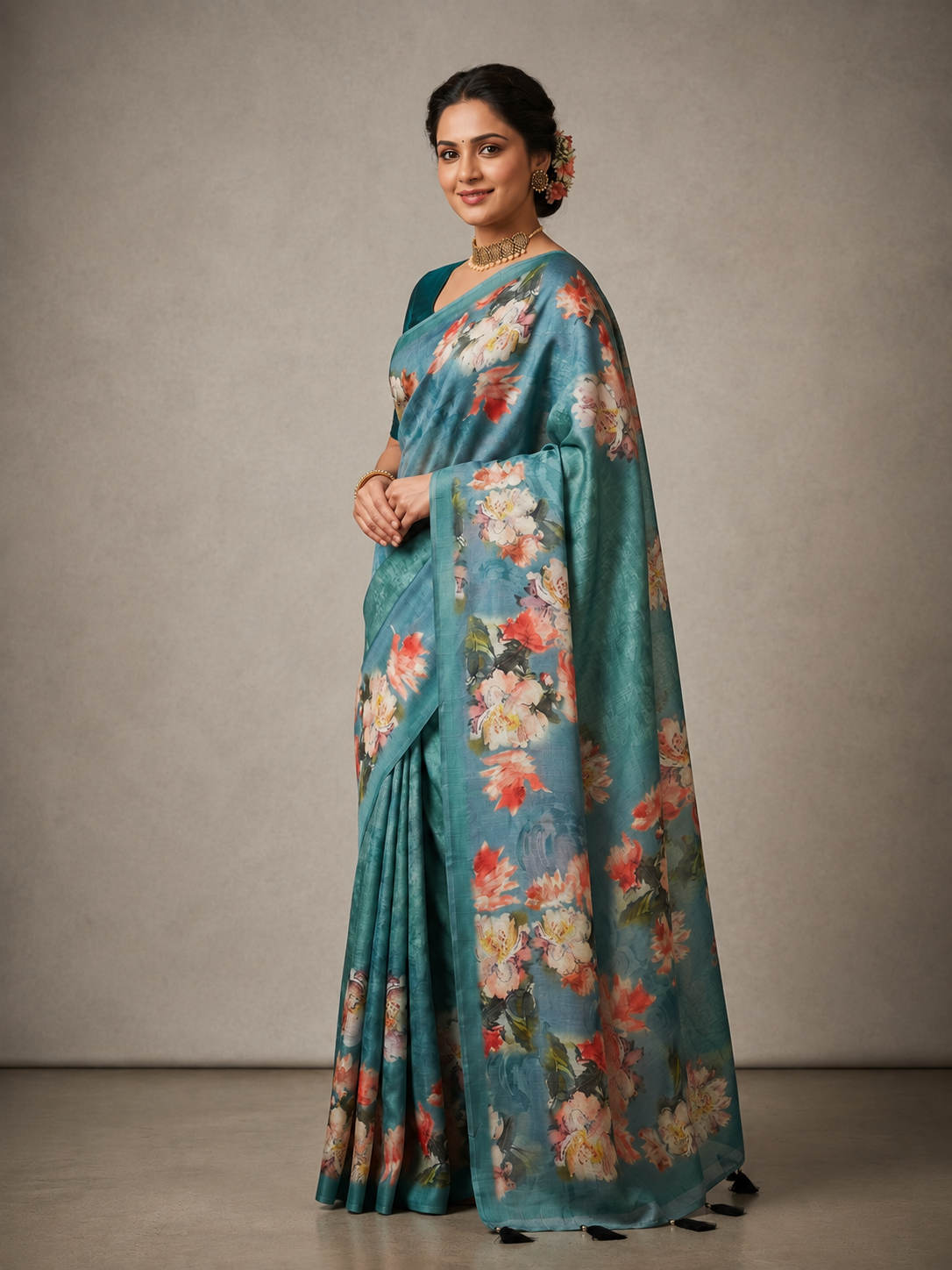 Ethnic Motifs Embroidered Tussar Saree