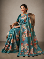 Ethnic Motifs Embroidered Tussar Saree