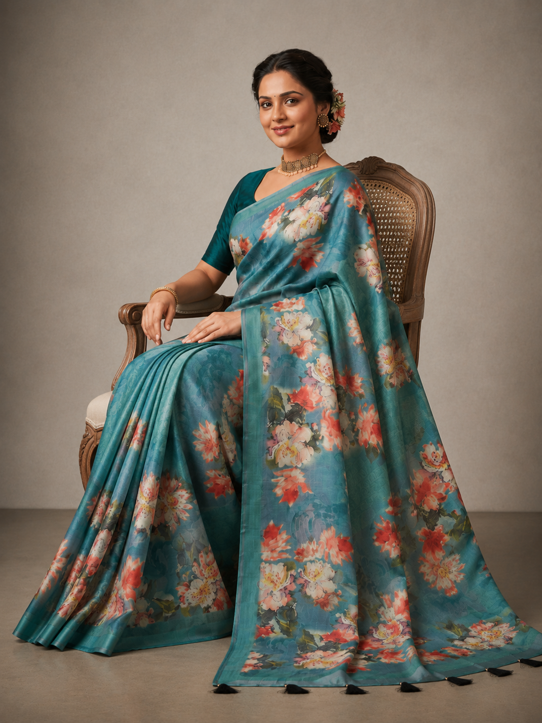 Ethnic Motifs Embroidered Tussar Saree