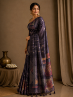 Ethnic Motifs Embroidered Tussar Saree