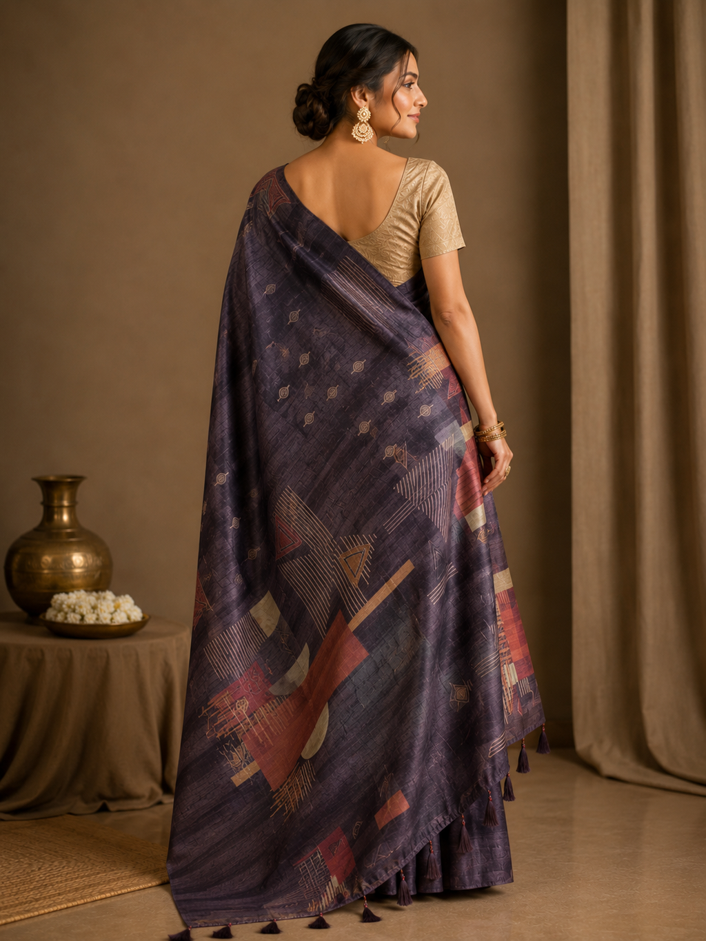 Ethnic Motifs Embroidered Tussar Saree
