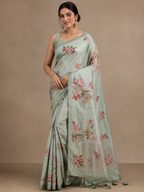 Ethnic Motifs Embroidered Tussar Saree