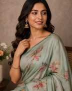 Ethnic Motifs Embroidered Tussar Saree