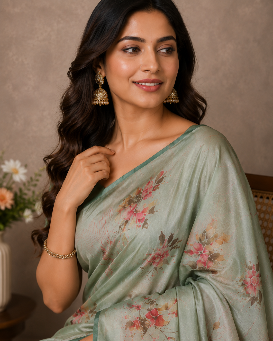 Ethnic Motifs Embroidered Tussar Saree