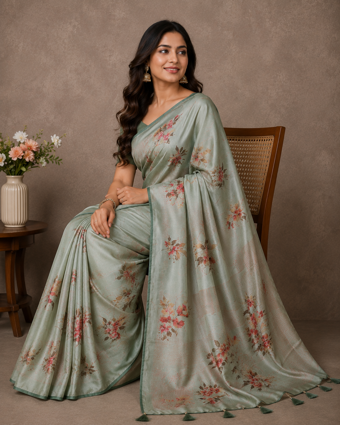 Ethnic Motifs Embroidered Tussar Saree