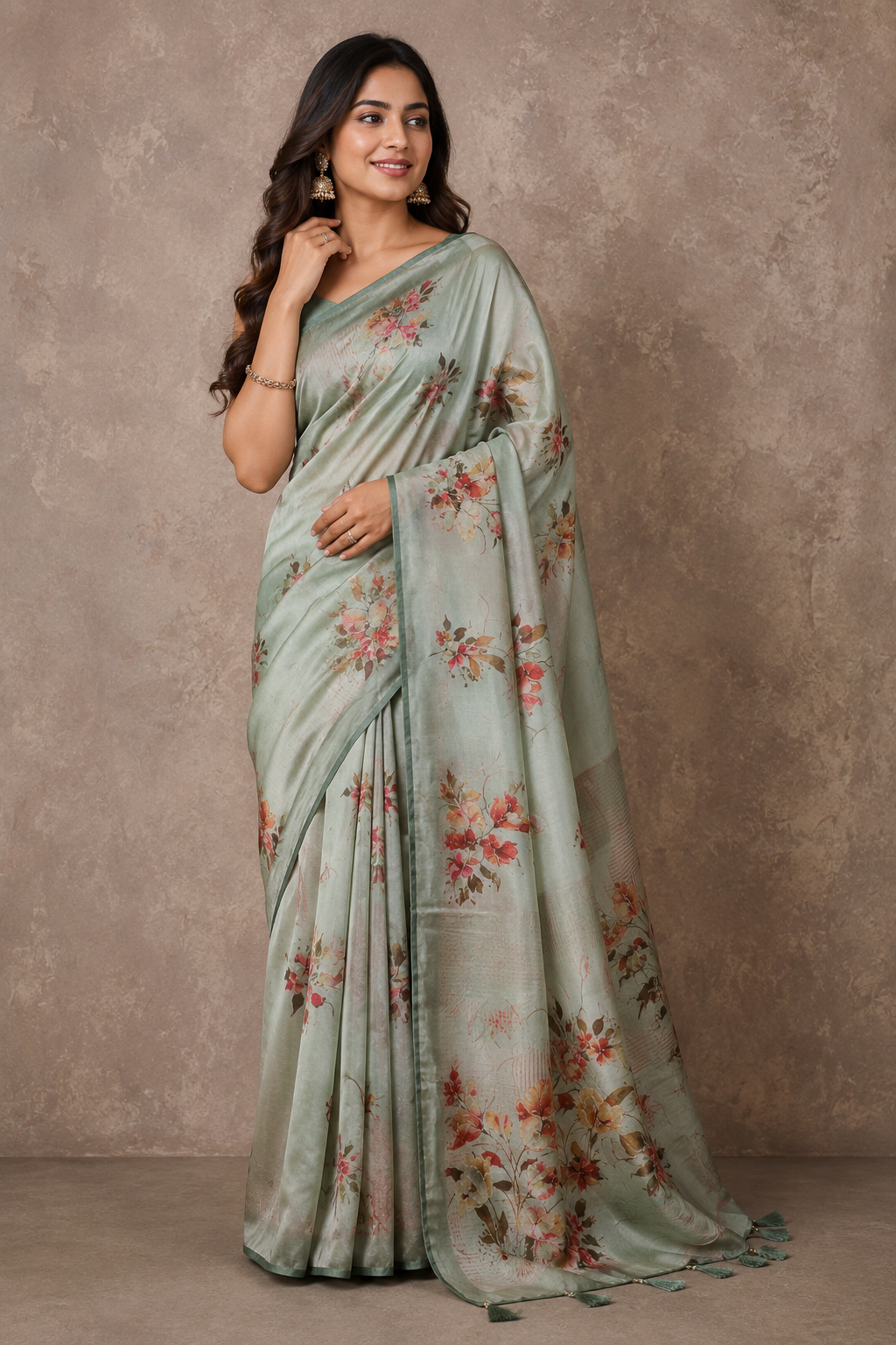 Ethnic Motifs Embroidered Tussar Saree
