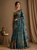 Ethnic Motifs Embroidered Tussar Saree