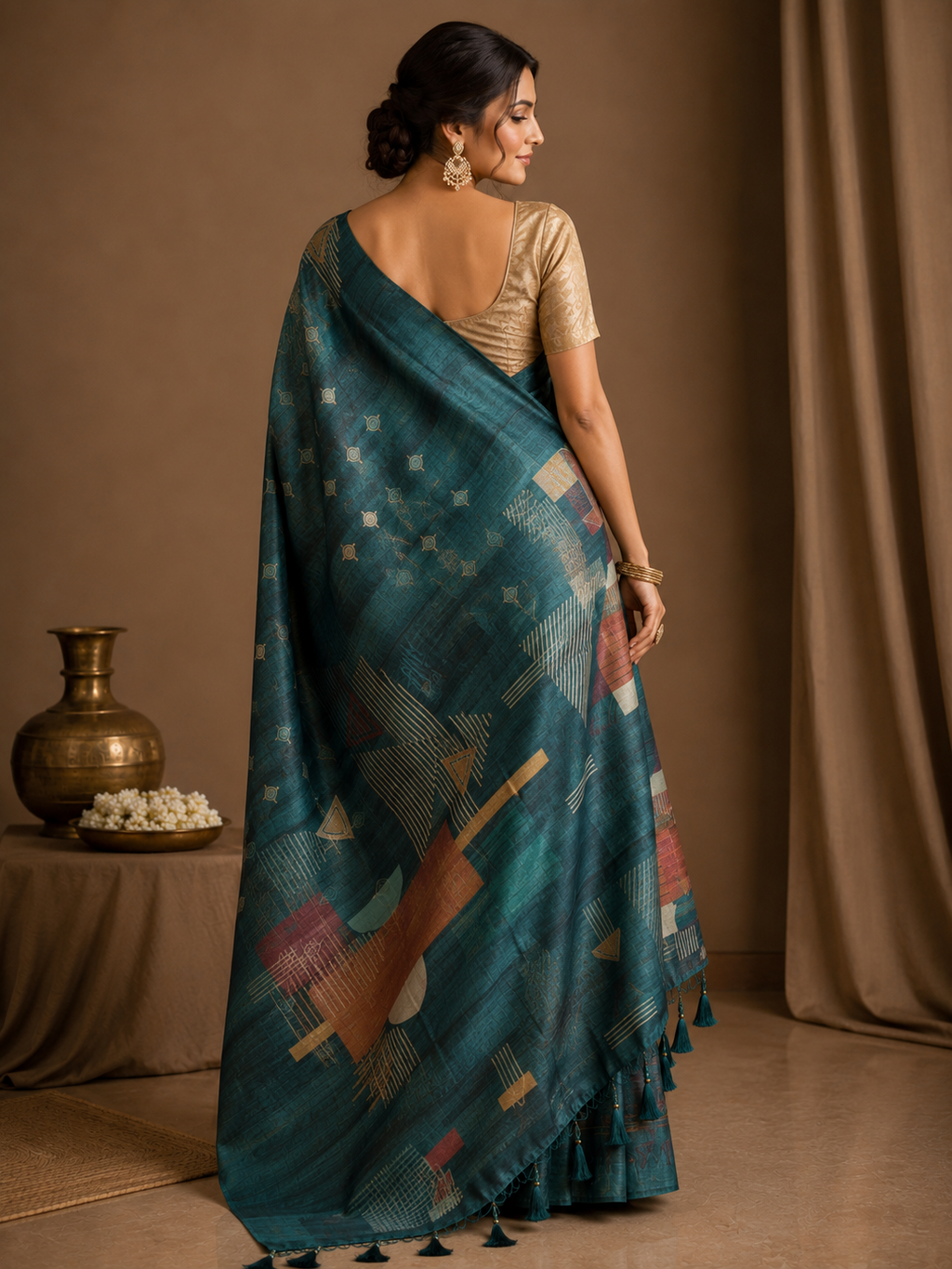 Ethnic Motifs Embroidered Tussar Saree