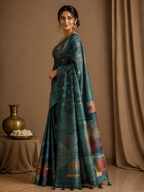 Ethnic Motifs Embroidered Tussar Saree