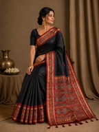 Ethnic Motifs Embroidered Tussar Saree