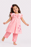 Peach Polka Bow Kurta With Pants