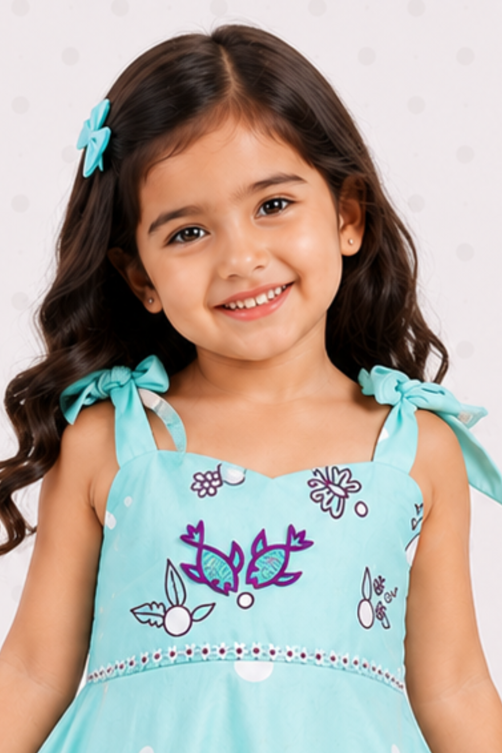 Sea Green Tie Up Dress with Embroidery