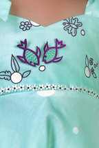 Sea Green Tie Up Dress with Embroidery