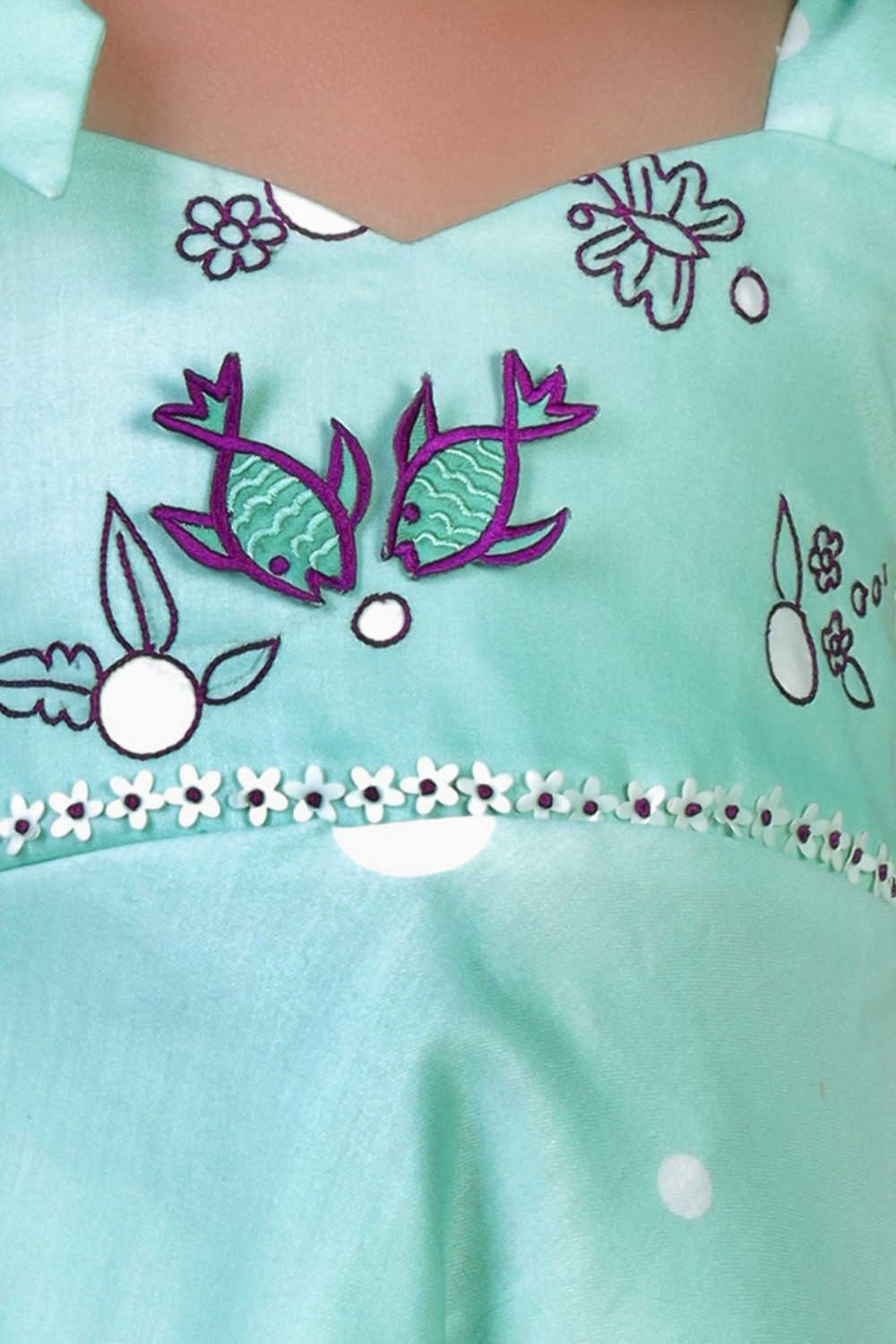 Sea Green Tie Up Dress with Embroidery