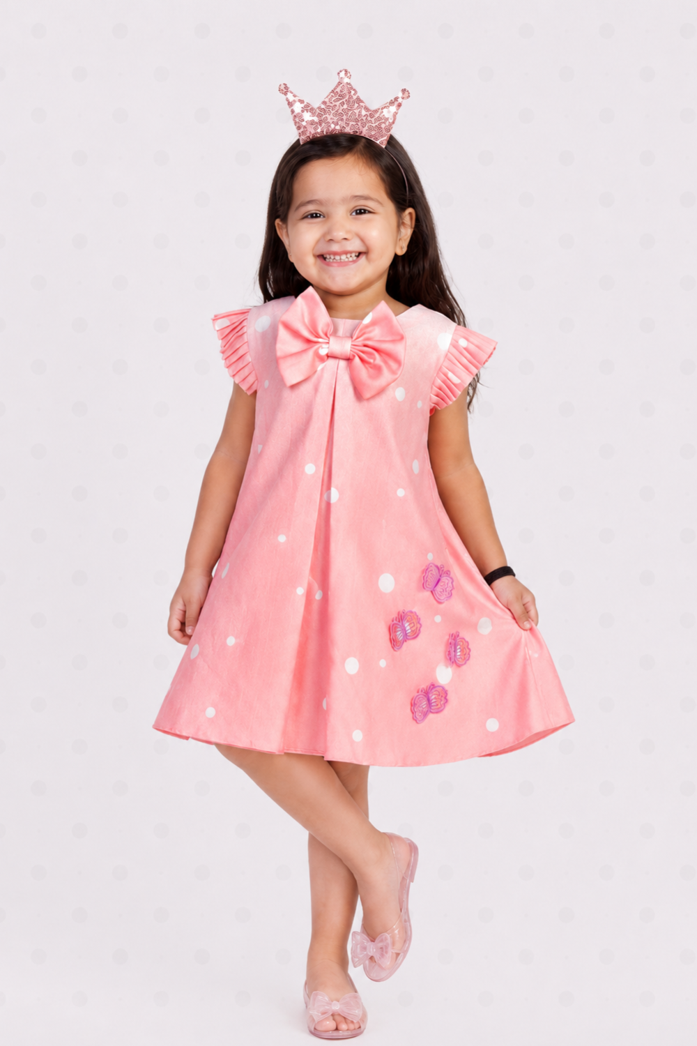 Peach Polka Bow Dress